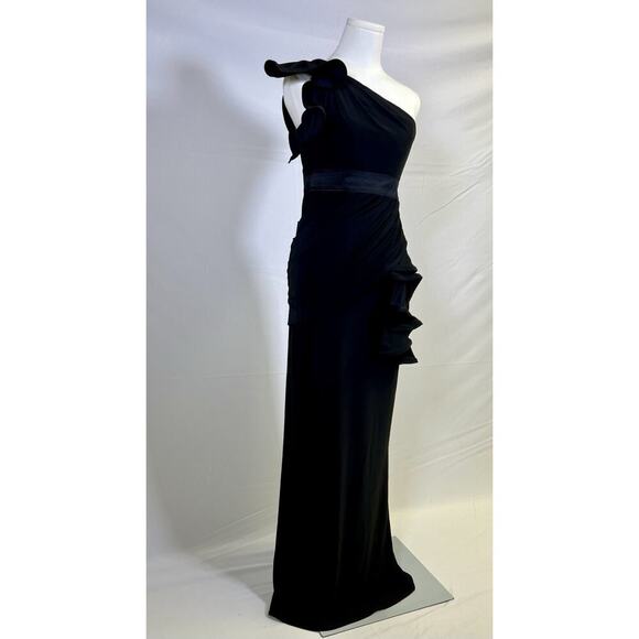 Phoebe Couture Womens Asymmetrical Black Long Gown Size 2 Formal Party Prom - Picture 3 of 16